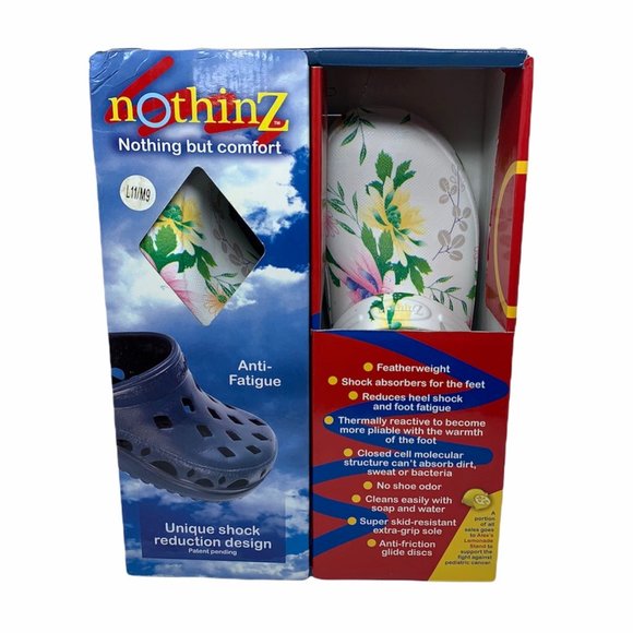 Nothinz Unisex Comfort Clogs White Floral Slingback Cut Out Slip On W 11 M 9 New - Picture 1 of 5